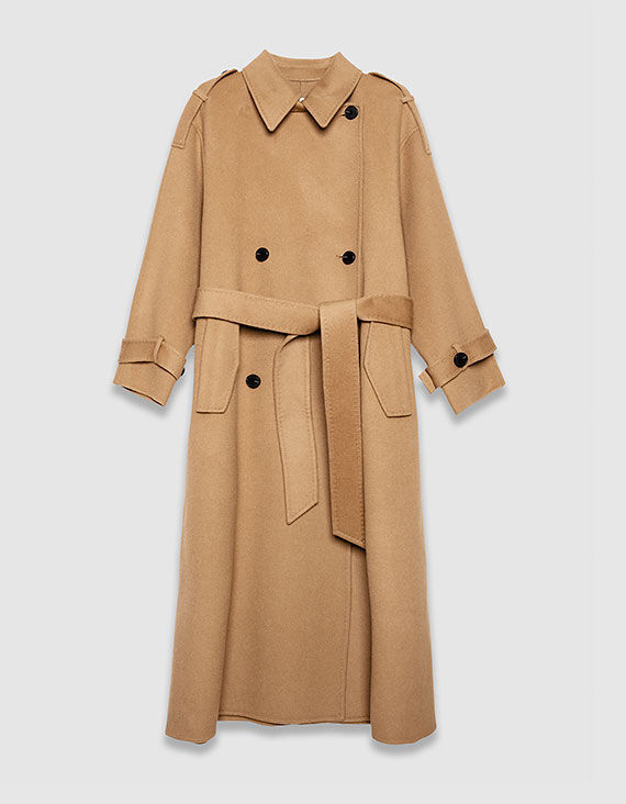 Women&rsquo;s camel woolcloth long trench-style coat