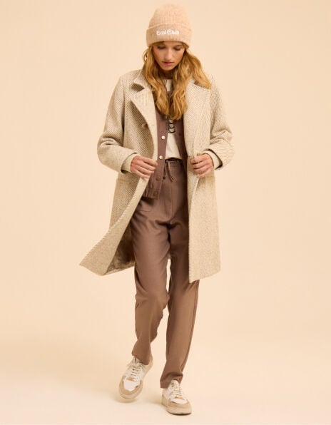 I.Code ecru coat with decorative stripes