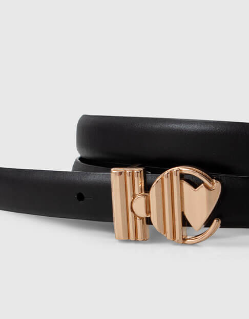 I.Code black leather belt with monogram buckle