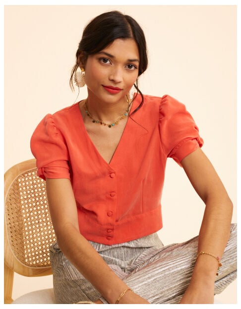Rotes Cropped-Top mit Knöpfen I.Code