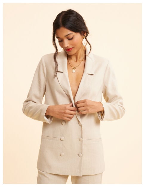 Ecru Lurex gestreiftes Muster Anzug Jacke I.Code