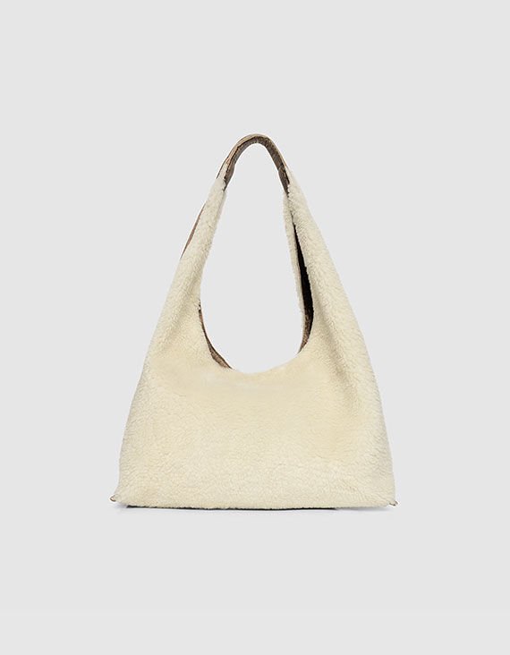 Women&rsquo;s off-white shearling and leather mix Hobo bag