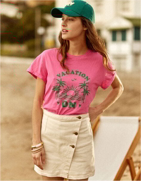 Falda pantalón vaquera crudo pespuntes ocre I.Code