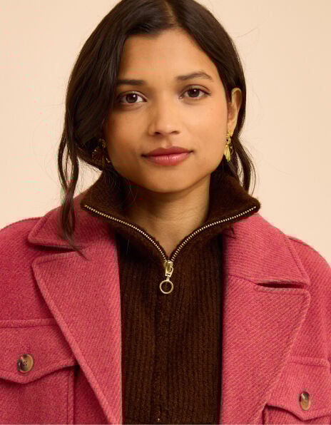 Manteau long rose motif rayures I.Code