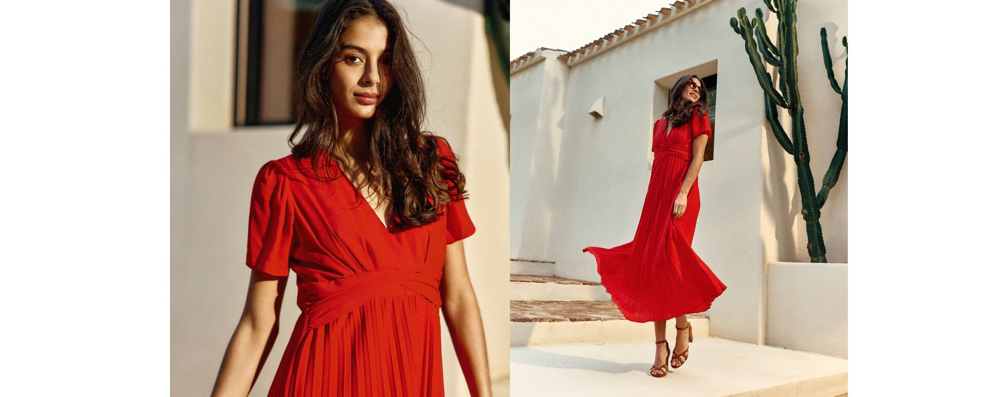 Rotes Plisseekleid an der Taille drapiert I.Code