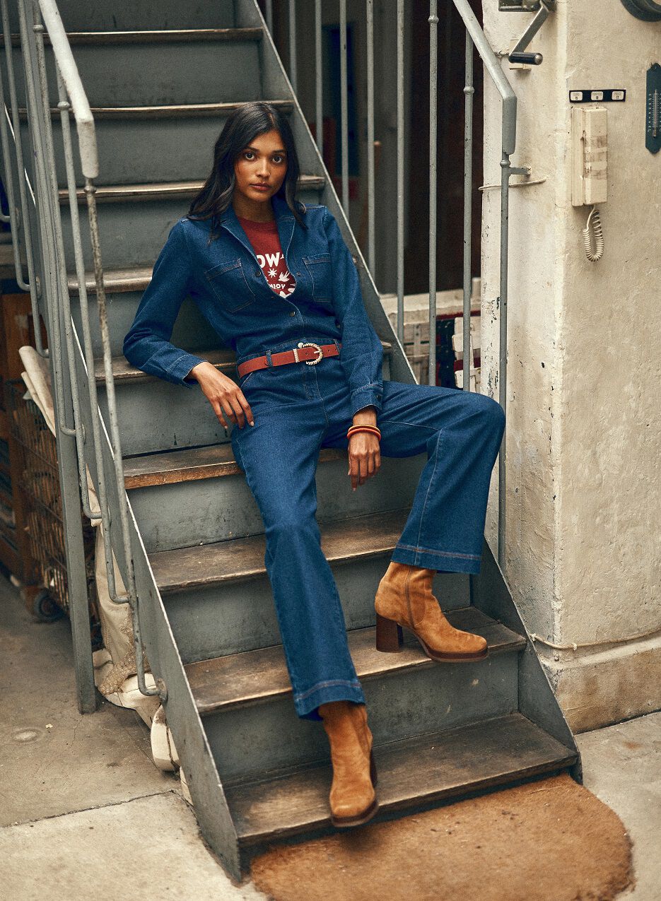 I.Code blue denim jumpsuit