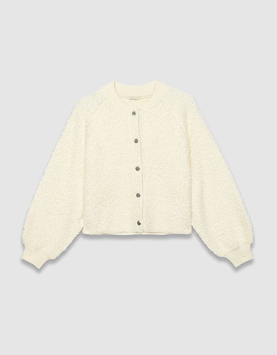 Women&rsquo;s white bouclette knit cardigan