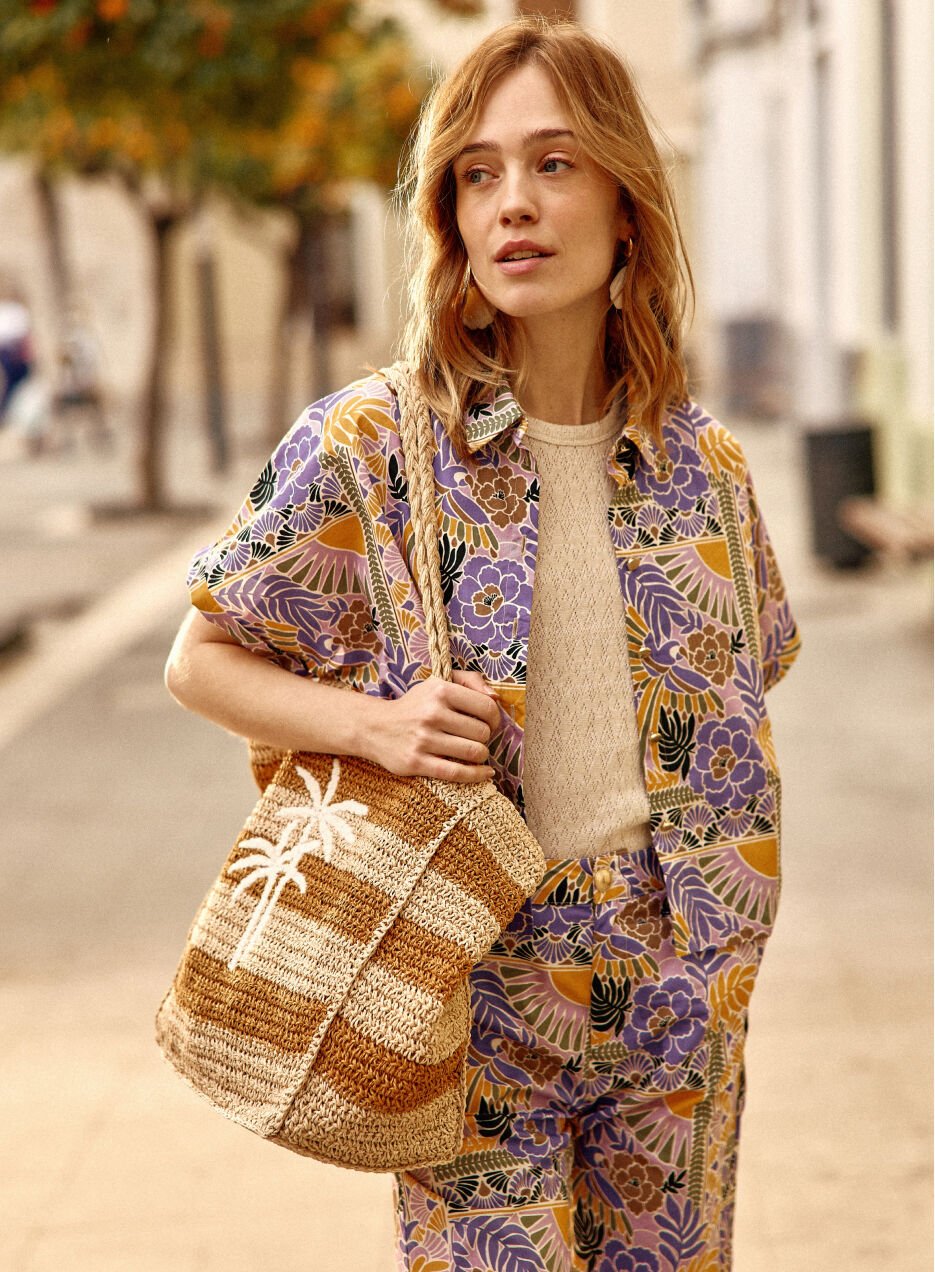 Chemise manches courtes parme imprimé perroquets I.Code