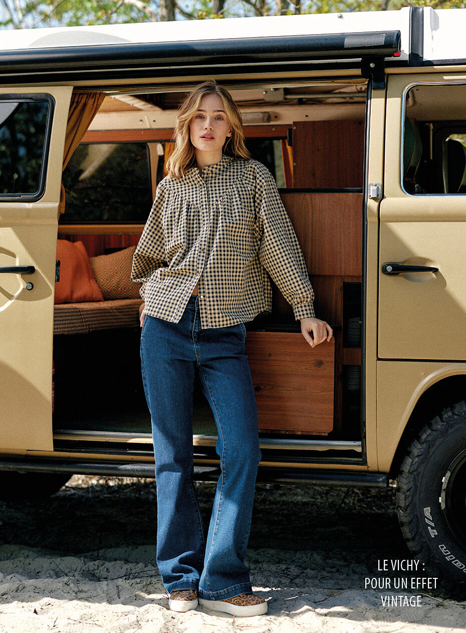Blouse noire et beige à motif vichy I.Code 