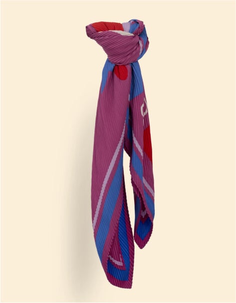 Pañuelo cuadrado plisado morado con rayas y mensaje I.Code