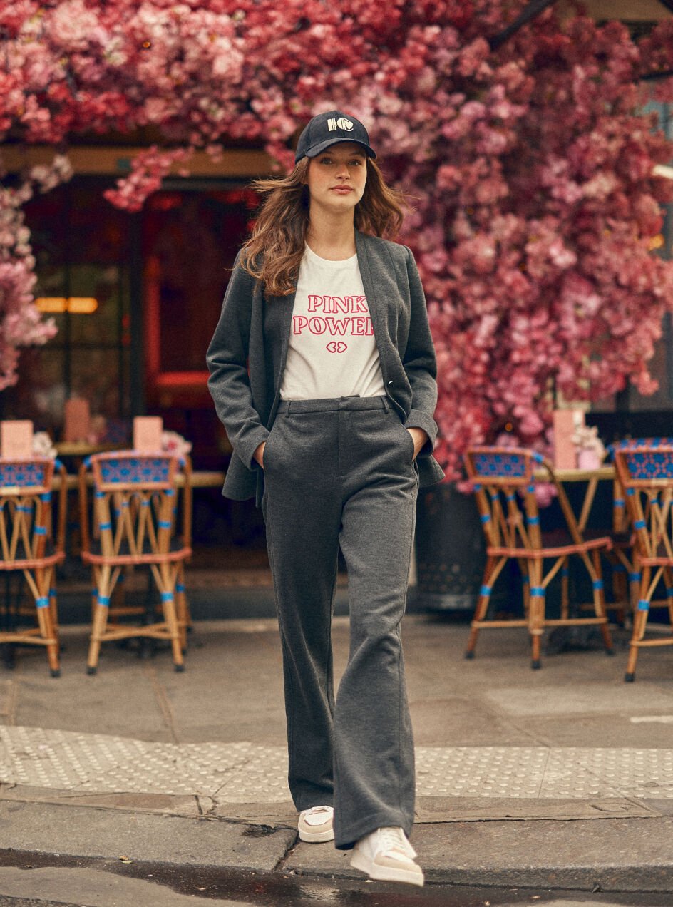 Grijze geklede broek faux-uni tricot I.Code
