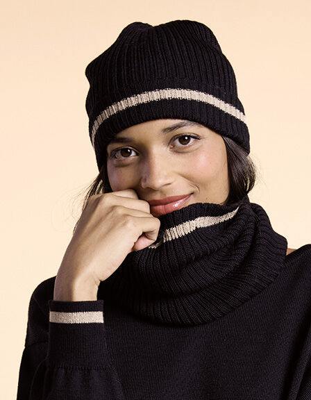 Zwarte ribgebreide muts I.Code x Lafrançaise Zwarte ribgebreide muts I.Code x Lafrançaise