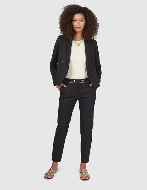 I.Code black geometric jacquard city trousers