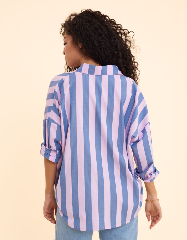 Chemise bleue motif rayures parme I.Code-5
