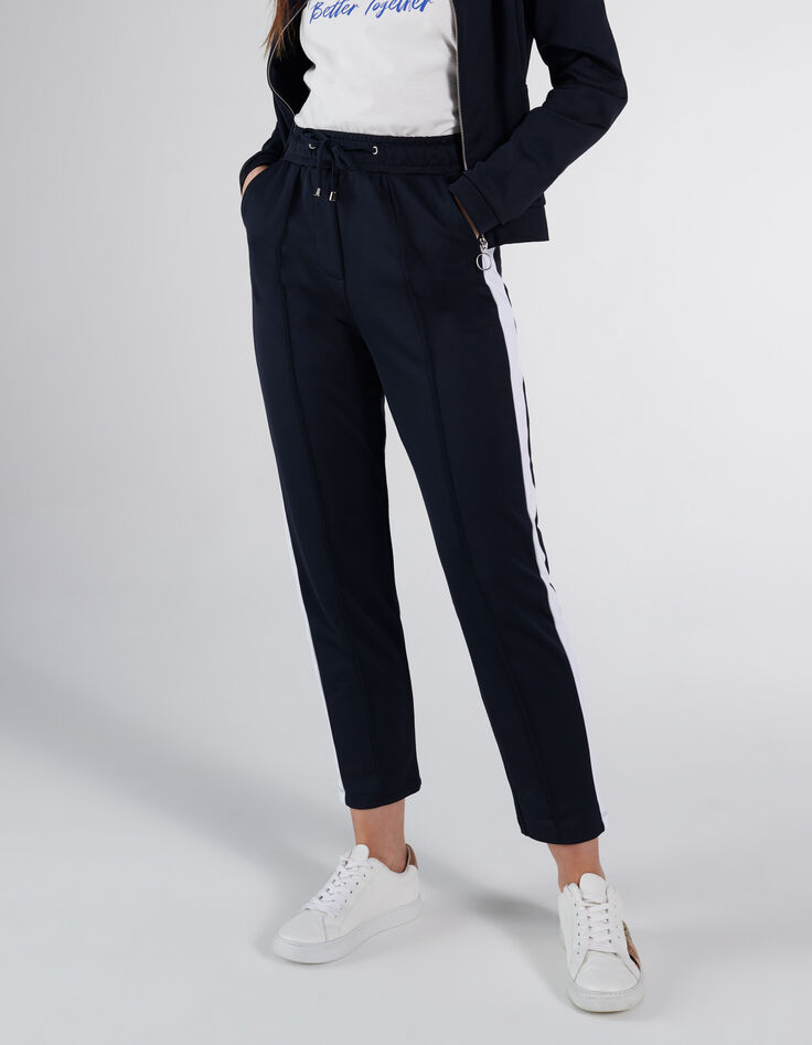Pantalon de jogging marine à bandes blanches côtés I.Code-2 Pantalon de jogging marine à bandes blanches côtés I.Code-2