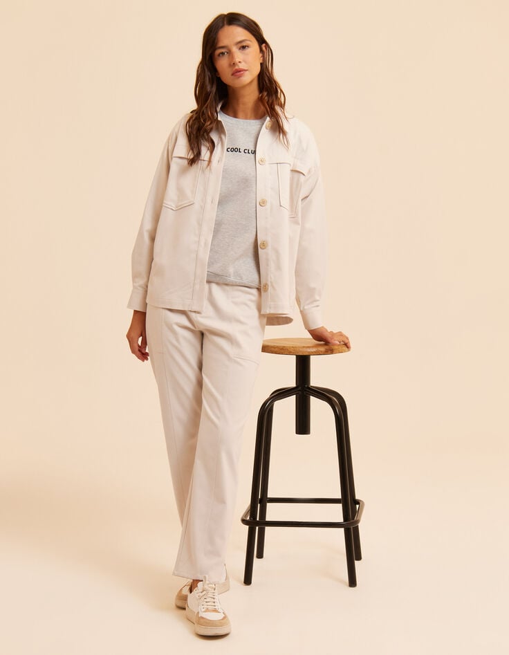 I.Code ecru cargo-style straight trousers-1 I.Code ecru cargo-style straight trousers-1