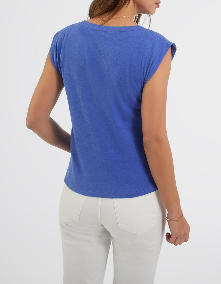 Tee-shirt cobalt à col rond couture dorée I.Code-3 Tee-shirt cobalt à col rond couture dorée I.Code-3