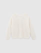 Cremefarbener Damen-Strickpullover Maxi hinten geschn&uuml;rt-6