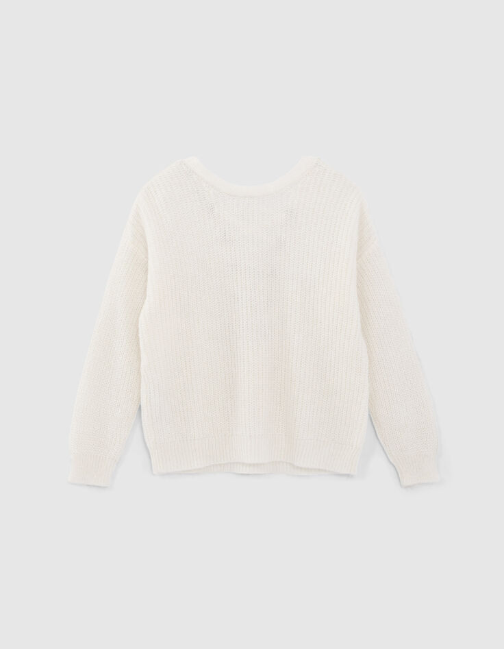 Cremefarbener Damen-Strickpullover Maxi hinten geschn&uuml;rt-6