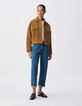 Veste courte oversize camel cuir velours Femme-1