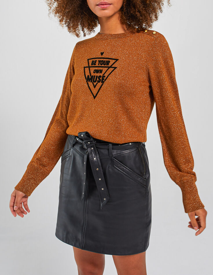 I.Code fawn glittery knit sweater, flocked velvet slogan-1