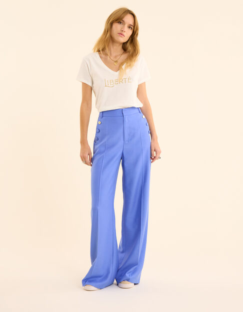 Blauwe geklede broek zakken met knopen I.Code