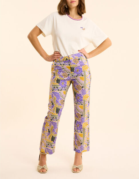 Pantalon large parme imprimé perroquets I.Code