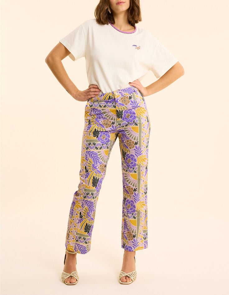 Pantalon large parme imprim&eacute; perroquets I.Code-1