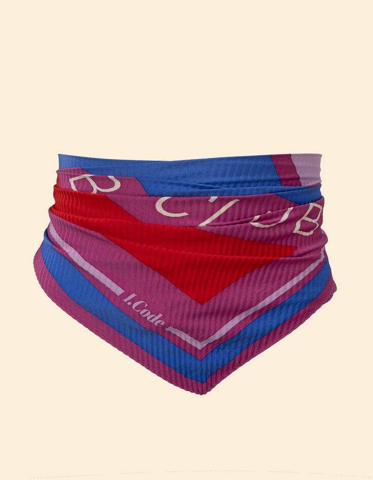 Foulard carré plissé violine rayures et message I.Code-1