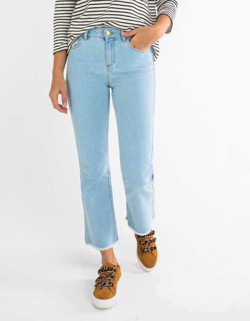Jean flare bleu cropped à bas frangés I.Code