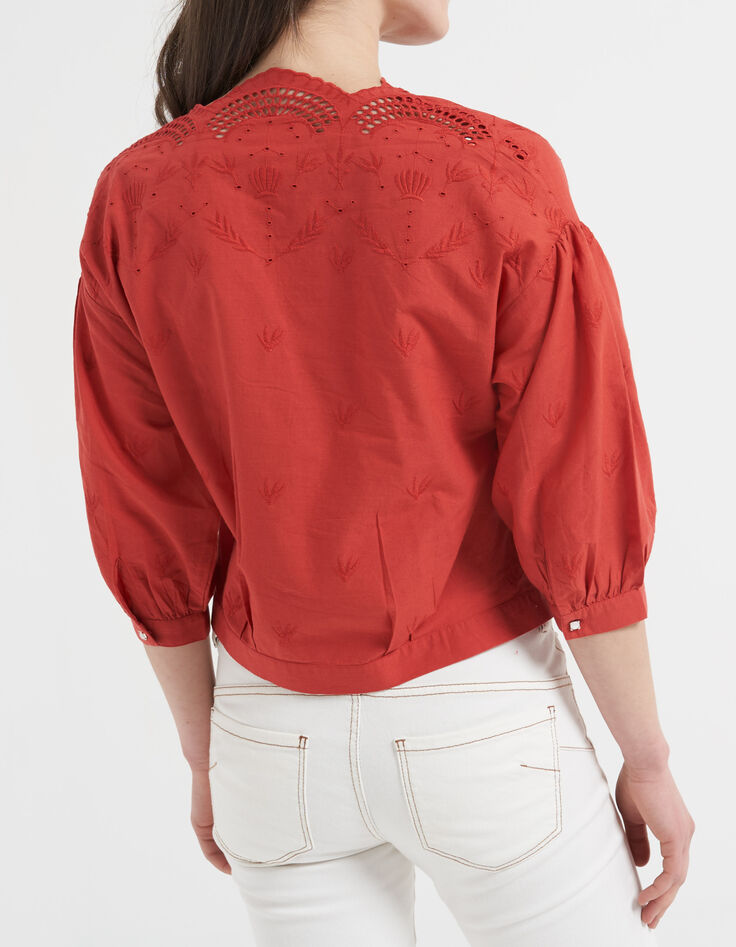 Blouse terracotta à broderies ton sur ton I.Code-3