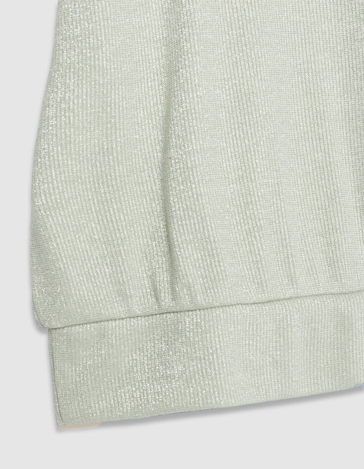 Gr&uuml;nes paillettenbesetztes Damen-Rundhalsausschnitt-T-Shirt mit gerafften &Auml;rmeln-9
