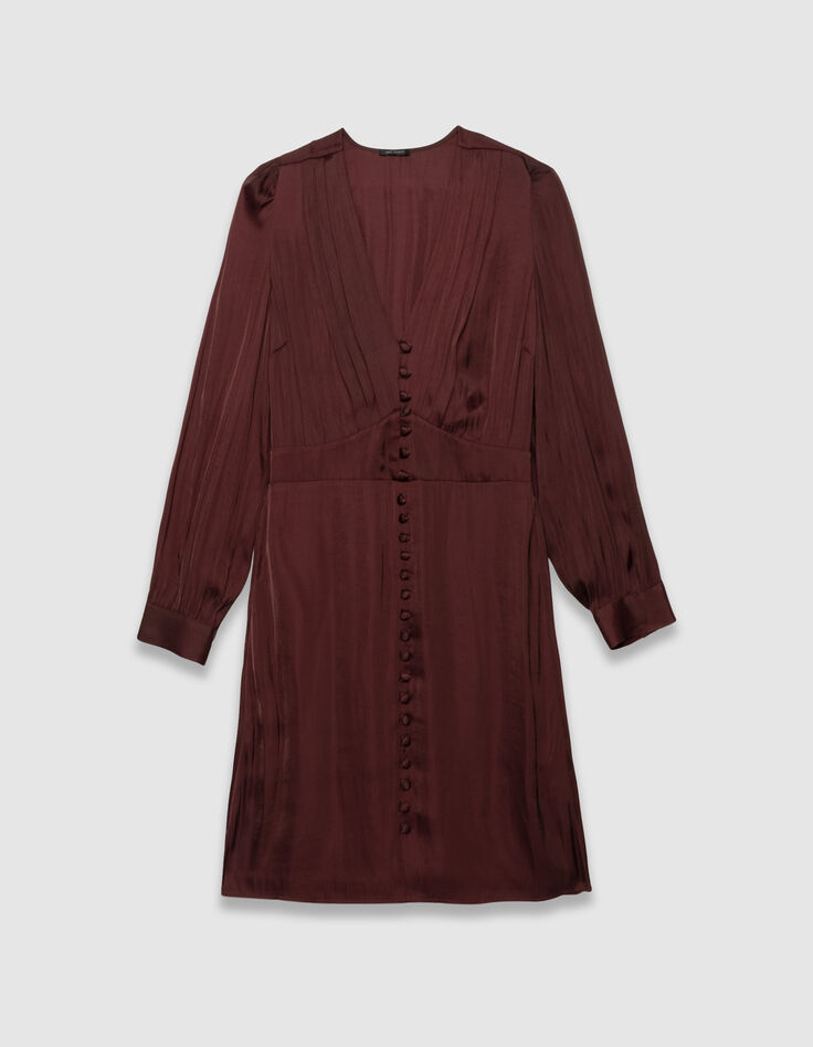 Bordeauxrotes Damenkleid bezogene Kn&ouml;pfe-5