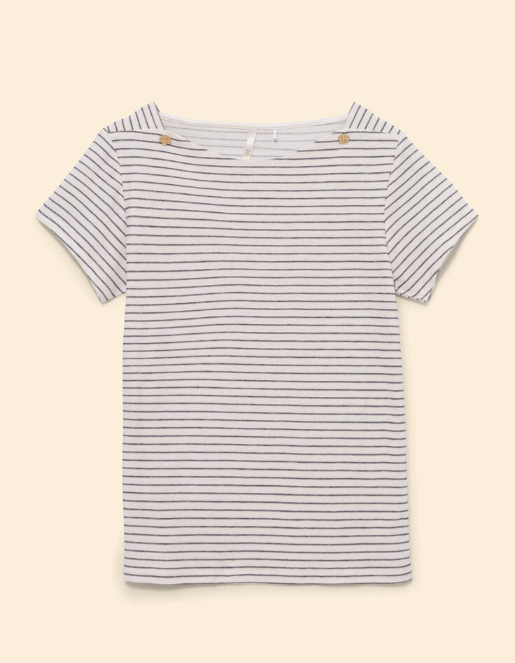 I.Code white sailor stripe T-shirt with buttons-7