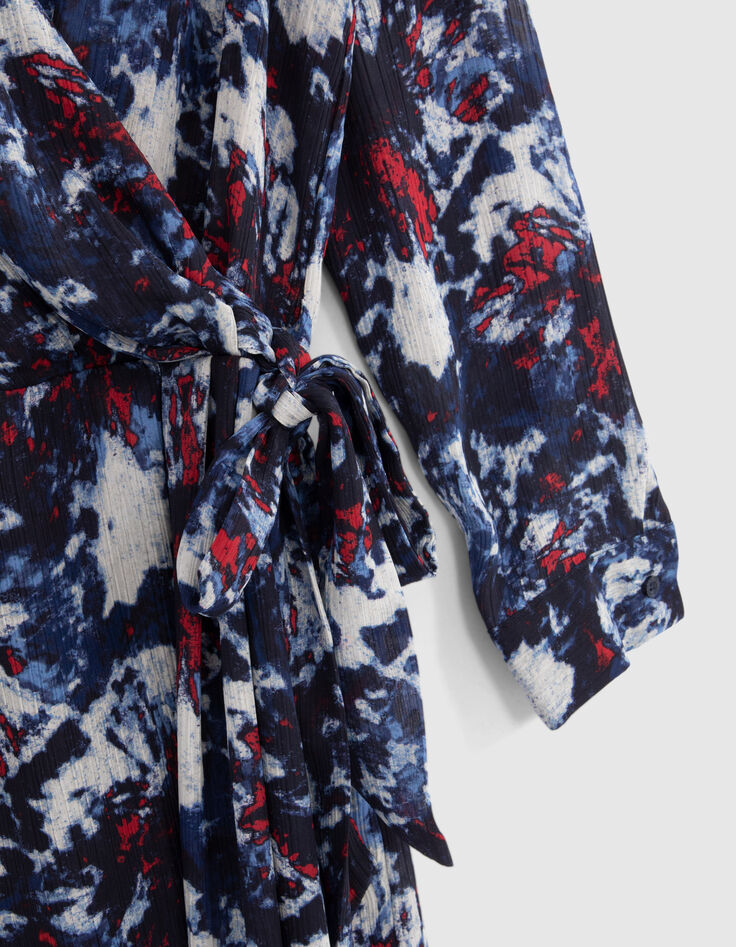 Marineblaues Recycling-Damenkleid mit Batikblumen-4
