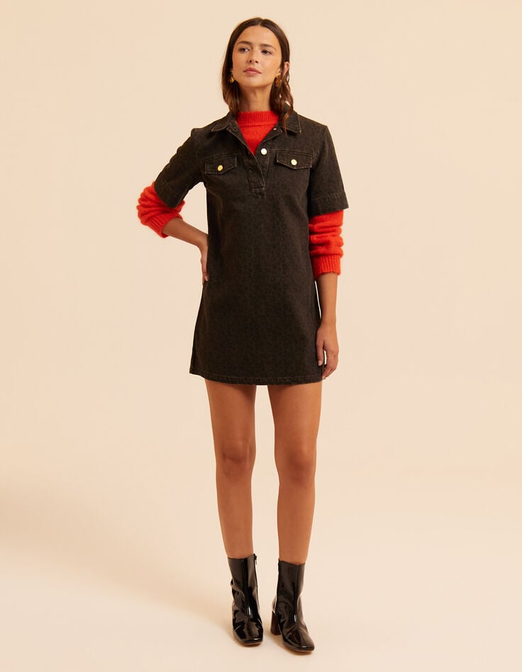 Vestido vaquero marrón leopardo I.Code-8 Vestido vaquero marrón leopardo I.Code-8