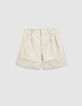 Beige gestreifte Damen-Shorts mit B&uuml;ndchen-6