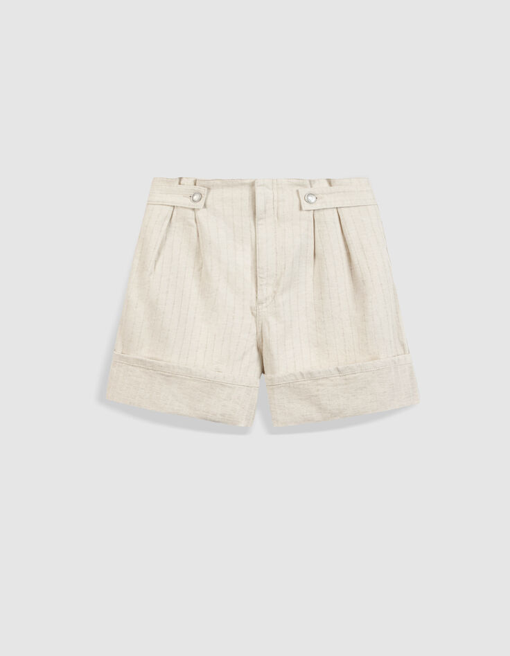 Beige gestreifte Damen-Shorts mit B&uuml;ndchen-6