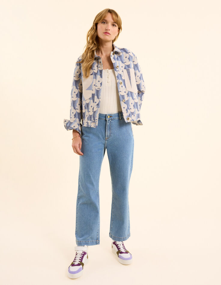 Veste bleue jacquard motif fleurs I.Code-8