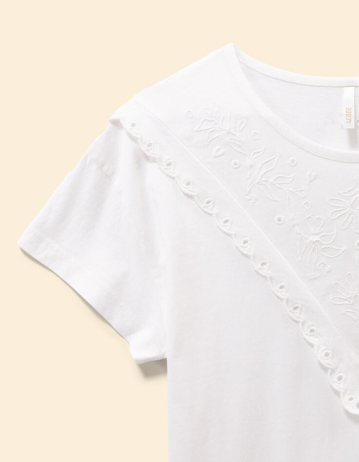 T-shirt blanc à broderie florale I.Code-2 T-shirt blanc à broderie florale I.Code-2