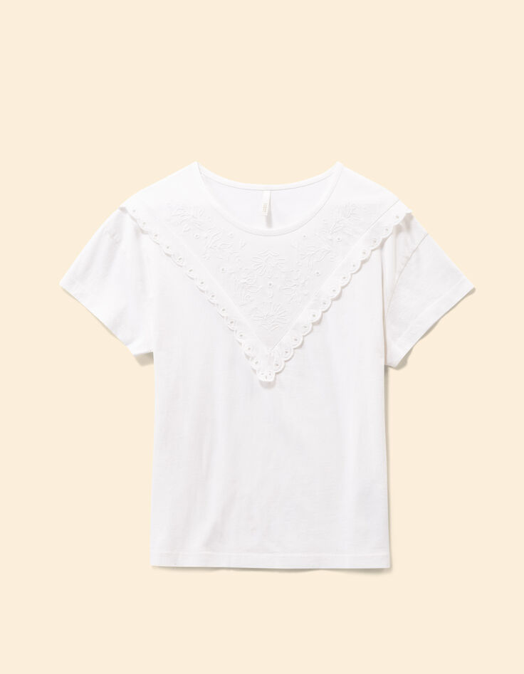 T-shirt blanc à broderie florale I.Code-1 T-shirt blanc à broderie florale I.Code-1