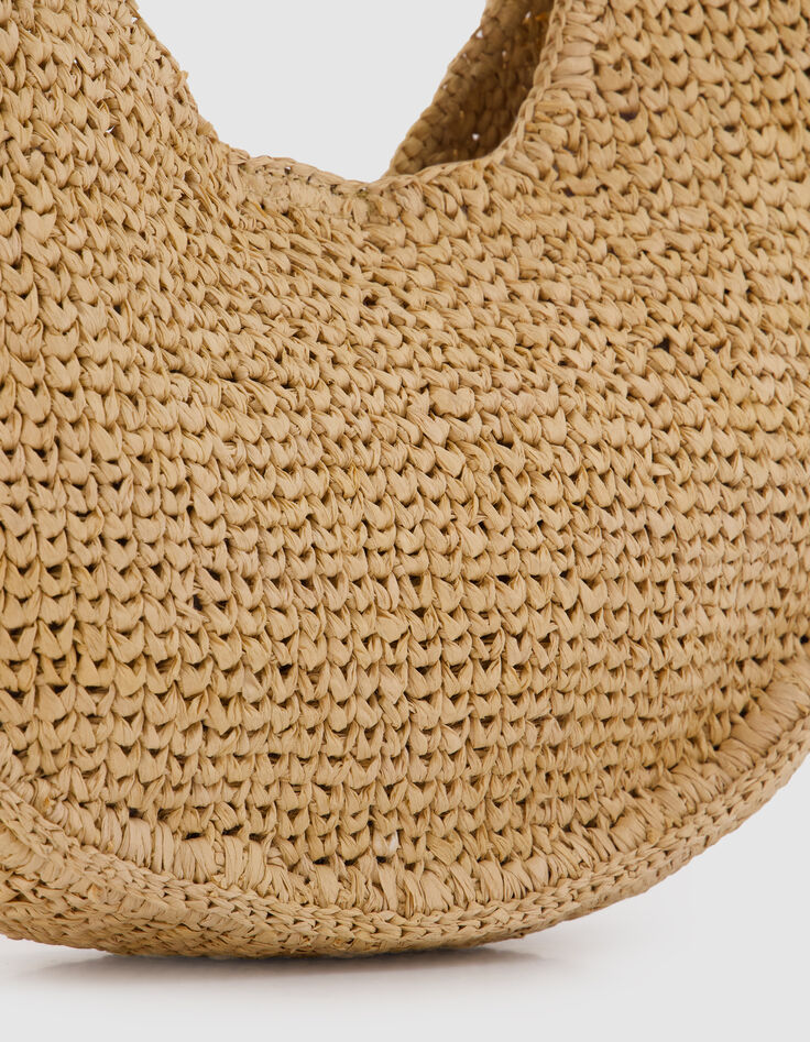 Allane Damen beige geflochtene Halbmond-Tasche aus Bast-5