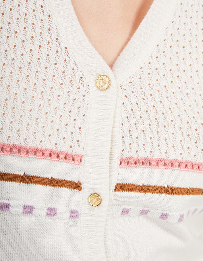 I.Code ecru striped fine knit sleeveless cardigan - I.CODE