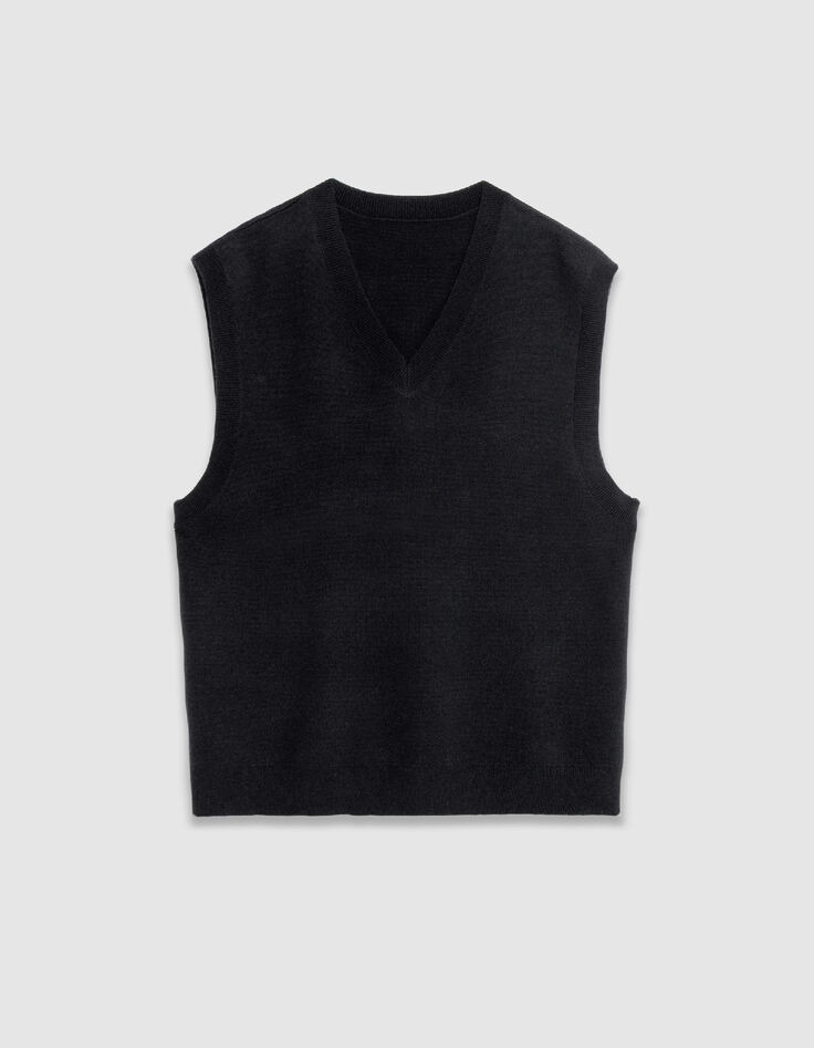 Herren V-Ausschnitt schwarzer Strickpullover ohne &Auml;rmel-7