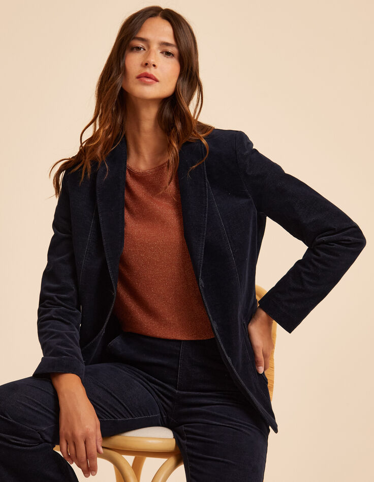 I.Code navy denim-look velvet suit jacket-1