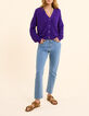 Cardigan violet tricot ajour&eacute; fantaisie I.Code-7