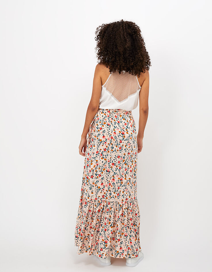 I.Code powder pink floral gold print long skirt-4
