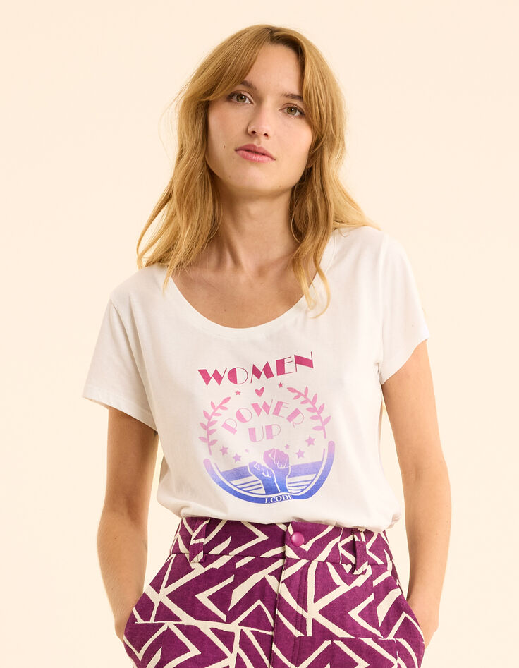 Tee-shirt manches courtes blanc message et poings I.Code-7