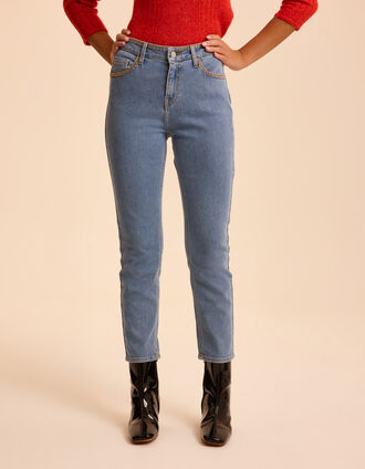 Jean droit bleu d&eacute;tails coutures HELENA I.Code