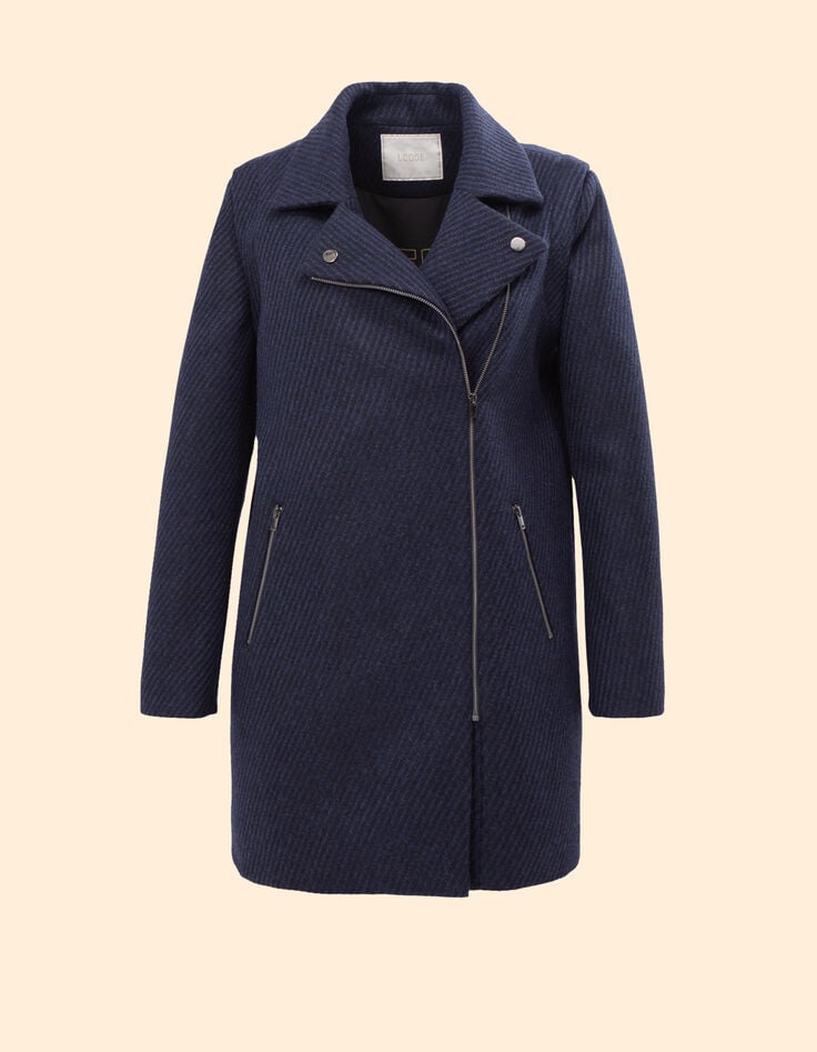 Manteau marine lainage ray&eacute; manches amovibles I.Code-4